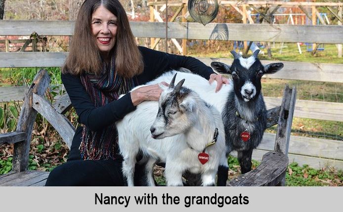 Nancy with the GrandGoats, Snowflake and Alice