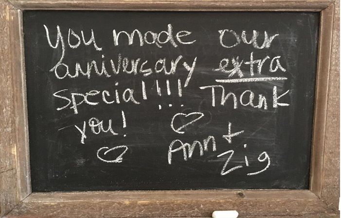 Guest comments on blackboard at St Francis Cottage