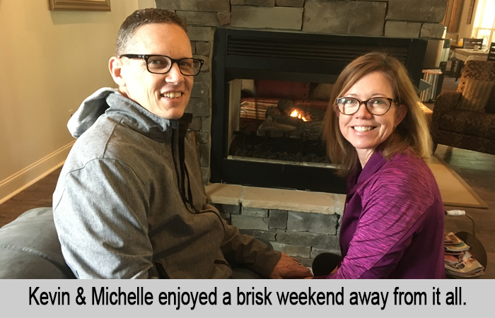 Kevin and Michelle enjoyed a brisk weekend away from it all.