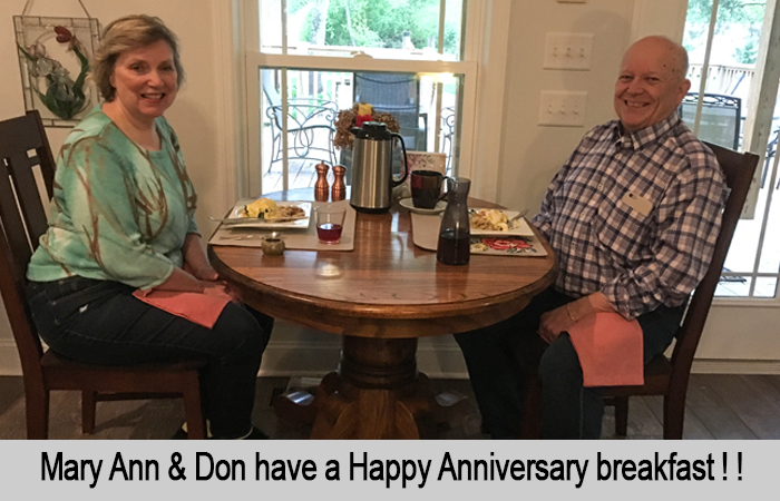 Mary Ann and Don have a Happy Anniversary breakfast.