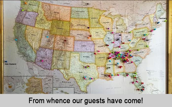 Map of from whence our guests have come, late 2017