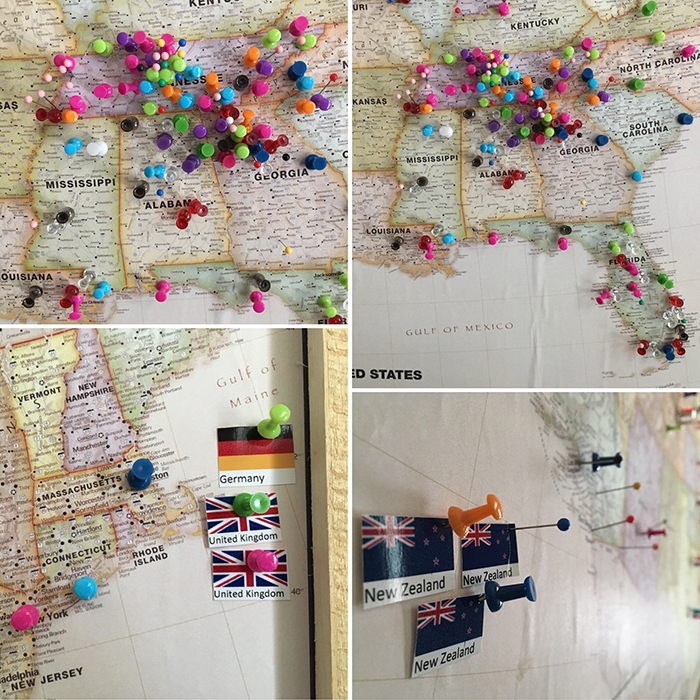 Our map of pins from when people have come.