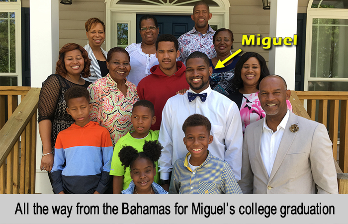 All the way from the Bahamas for Miguel's college graduation